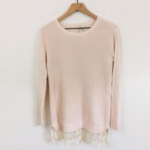 LOFT Sweaters - LOFT Pink Knit Lace Trim Loose Fit Sweater XS LOFT Sweaters - LOFT Pink Knit Lace Trim Loose Fit Sweater XS